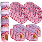 Pink Girl Puppy Dog Birthday Party Tableware Kit For 16 Guests