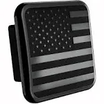 American Black Metal Flag Trailer Hitch Cover - Patriotic Flag Plug (Black, Fits 2'' Receivers)