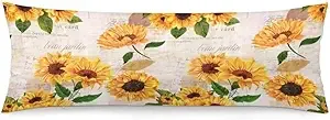 Sunflower Body Pillow Cover Vintage Sunflowers Floral Green Leaf Long Pillow ...