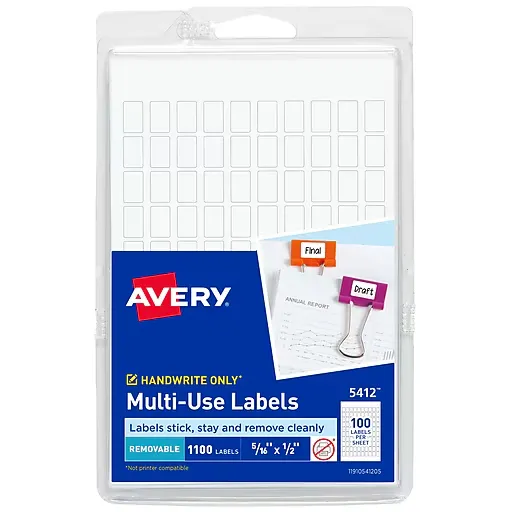 Avery Multipurpose Labels, 5/16" x 1/2", White, Non-Printable, 1100 Labels/Pack (5412)