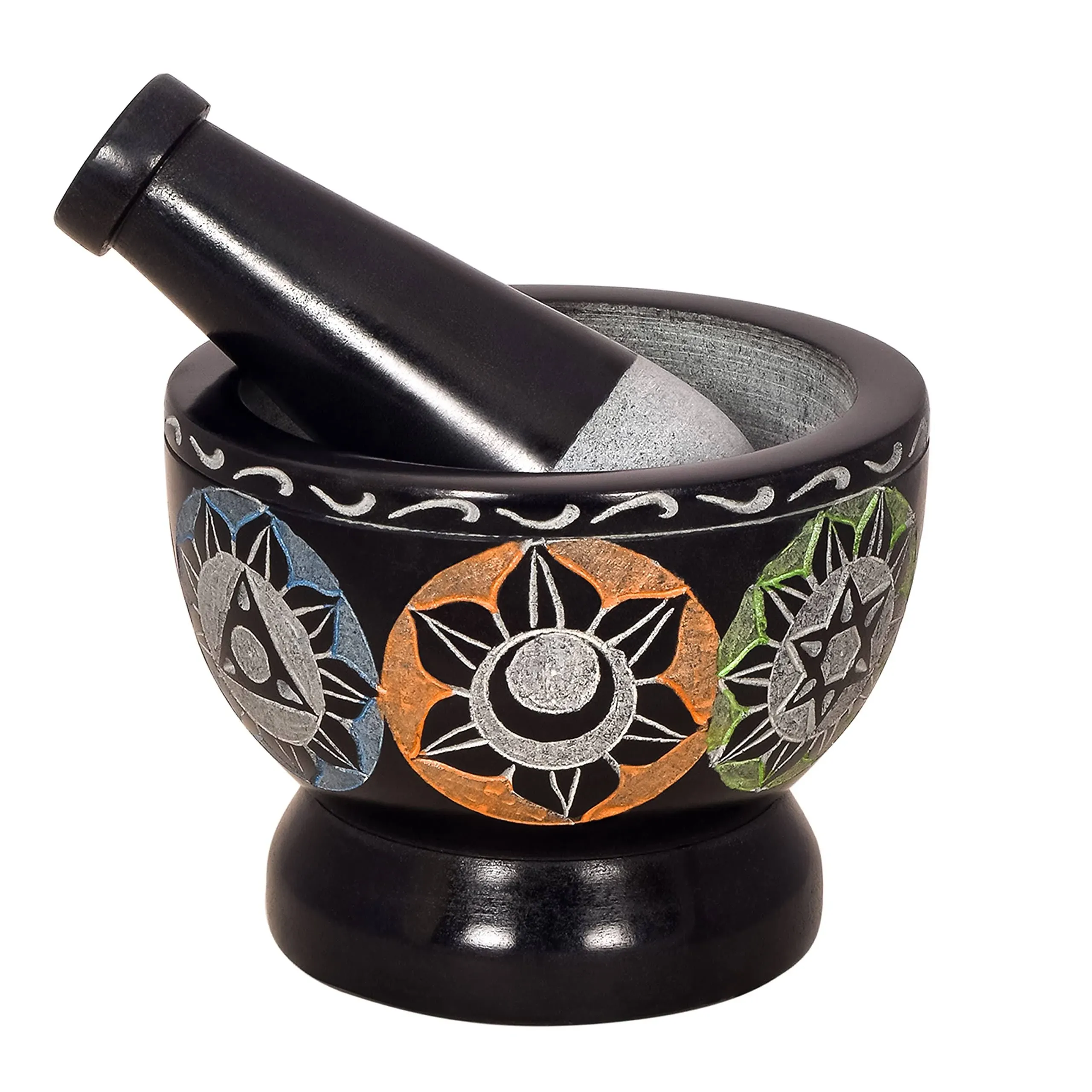 Divit Shilp Mortar and Pestle, Made of Heavy Duty Polished Hard Stone, Natural Stone Grinder for Spices, Pastes, Herbs, Seasoning etc. (Black with