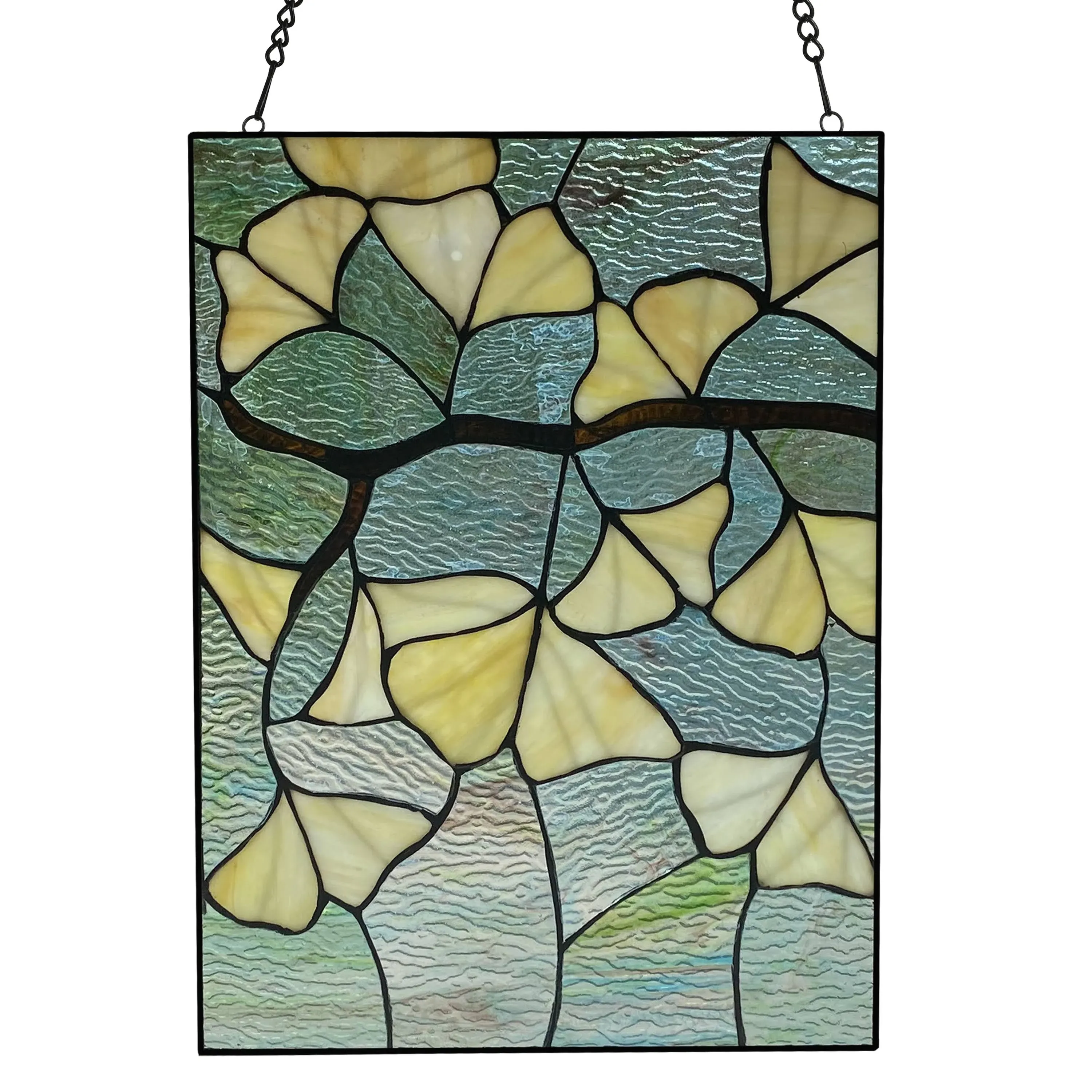 River of Goods 17.5"H Ginkgo Leaf Stained Glass Window Panel