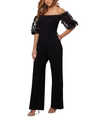 Xscape Womens Applique Off-The-Shoulder Jumpsuit