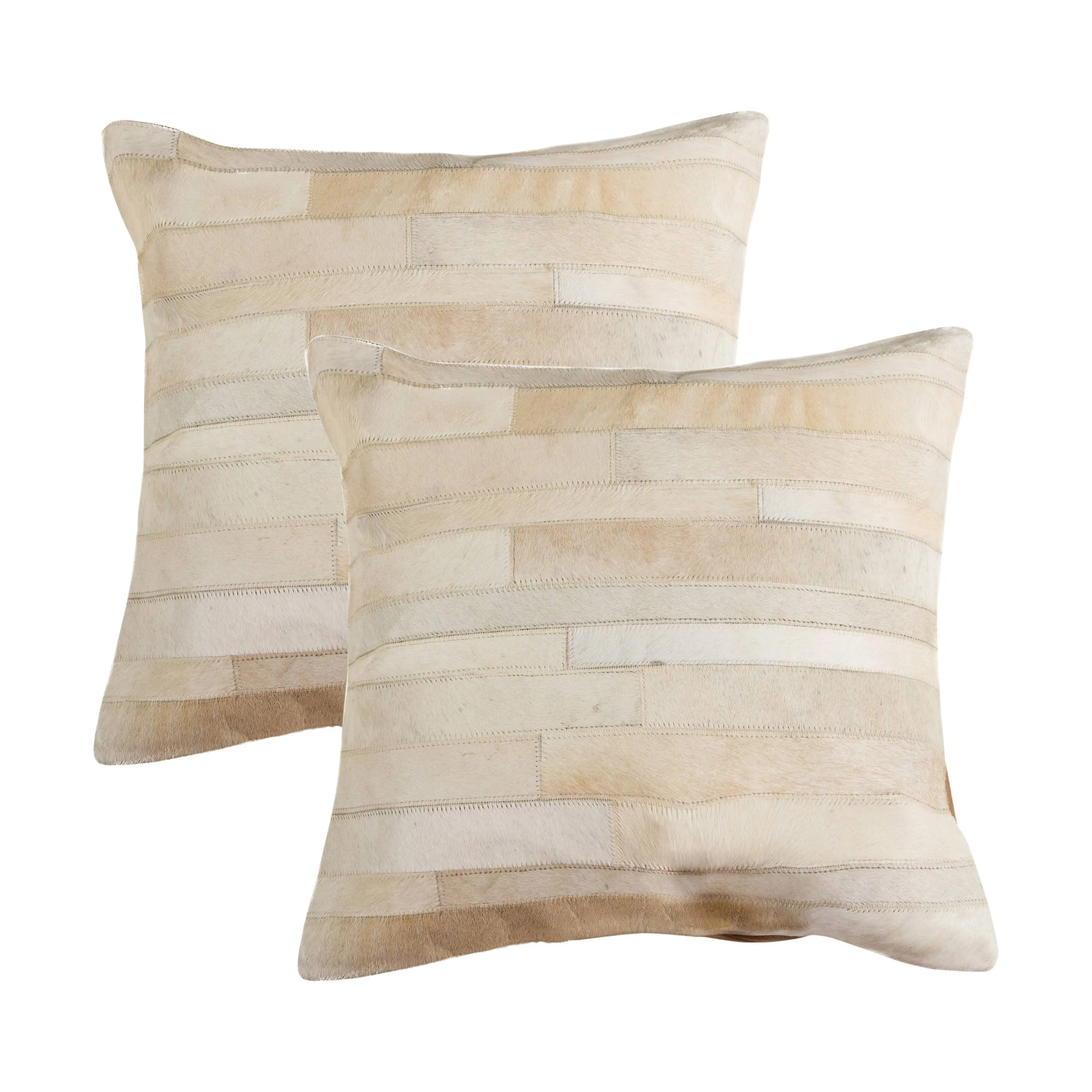 Natural Home Decor Torino Madrid Cowhide Pillow | 2-Piece | 18"x18" - Natural