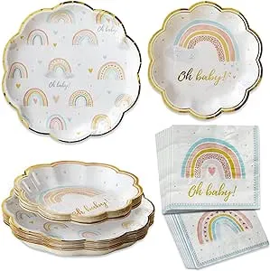 Boho Rainbow Baby 62 Piece Party Tableware Set (16 Guests)