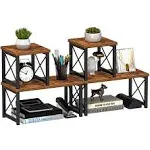 Honiter 2 Sets Desk Shelf, Desktop Organizer Shelf, Freestanding Small Bookshelf Desk Organizer, 2 Tier Independent Stackable Desktop Shelves, Desktop Office Storage Rack Display Shelf, Black