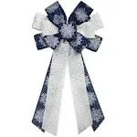 Large Christmas Wreath Bows Christmas Navy Blue Snowflake Ribbon Bows for Wre...