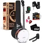 Pyle 5-String Banjo with White Pearl Color Plastic Tune Pegs &amp; High-Density