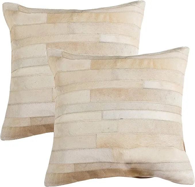 Natural Home Decor Torino Madrid Cowhide Pillow | 2-Piece | 18"x18" - Natural