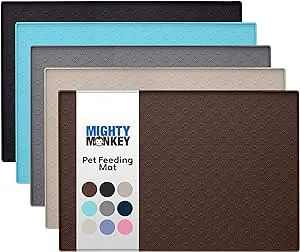 Mighty Monkey Silicone Pet Feeding Mat, 24x16, Waterproof Placemat for Dog and Cat Bowls, Raised Edges, Prevent Water Spills and