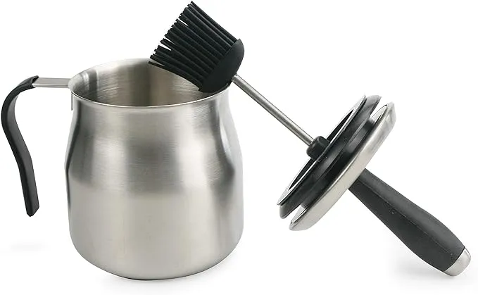 iZAN BBQ Basting Pot with Basting Brush - Stainless Steel Barbecue Sauce Pot with Silicon Basting Brush, 32 OZ