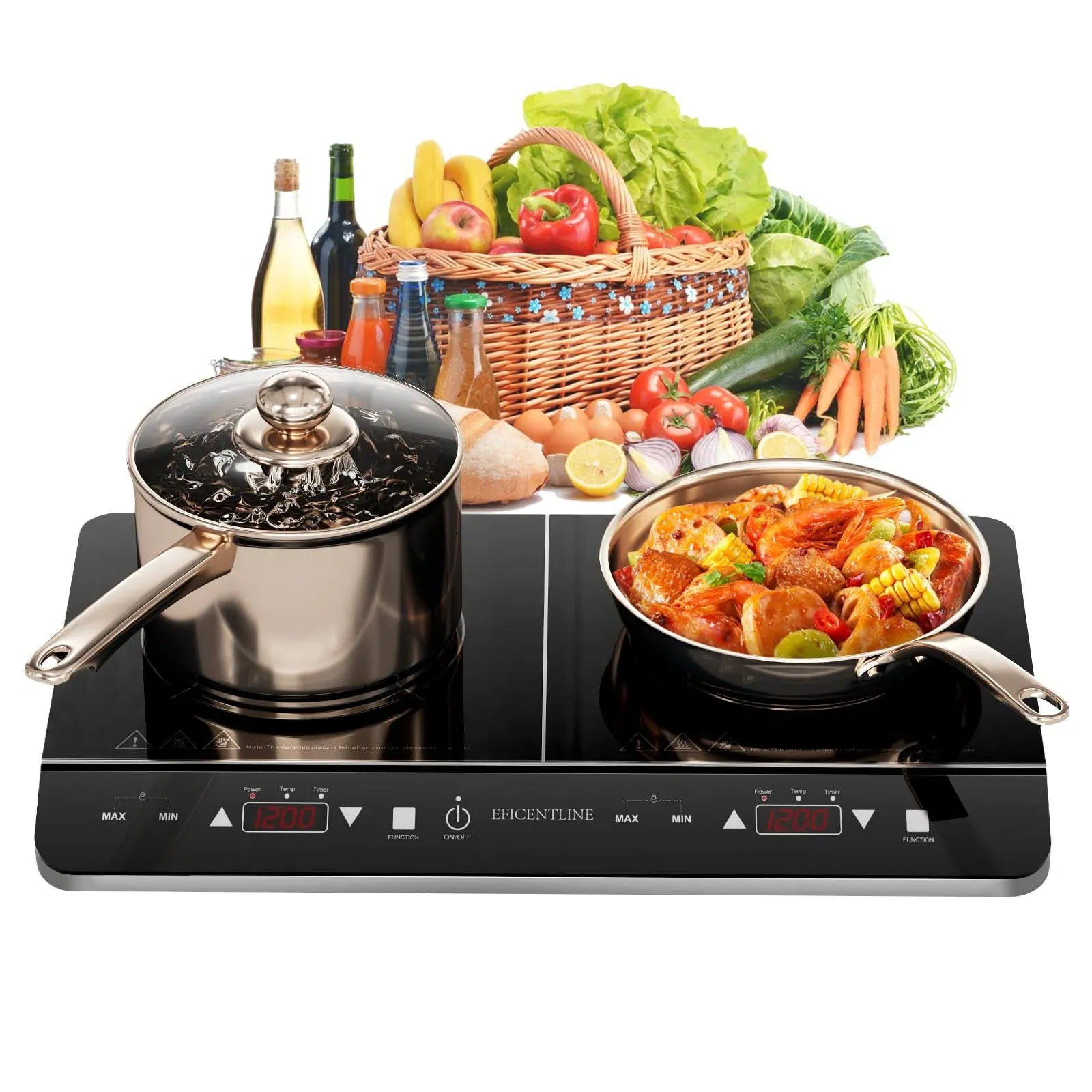 Electakey Double Induction Cooktop, 1800W Powerful Induction Burners with 2 Large 8" Heating Coils, 2 Burner Portable Induction Cooktop with 9 Power