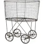 Creative Co-op Vintage Metal Laundry Basket with Wheels