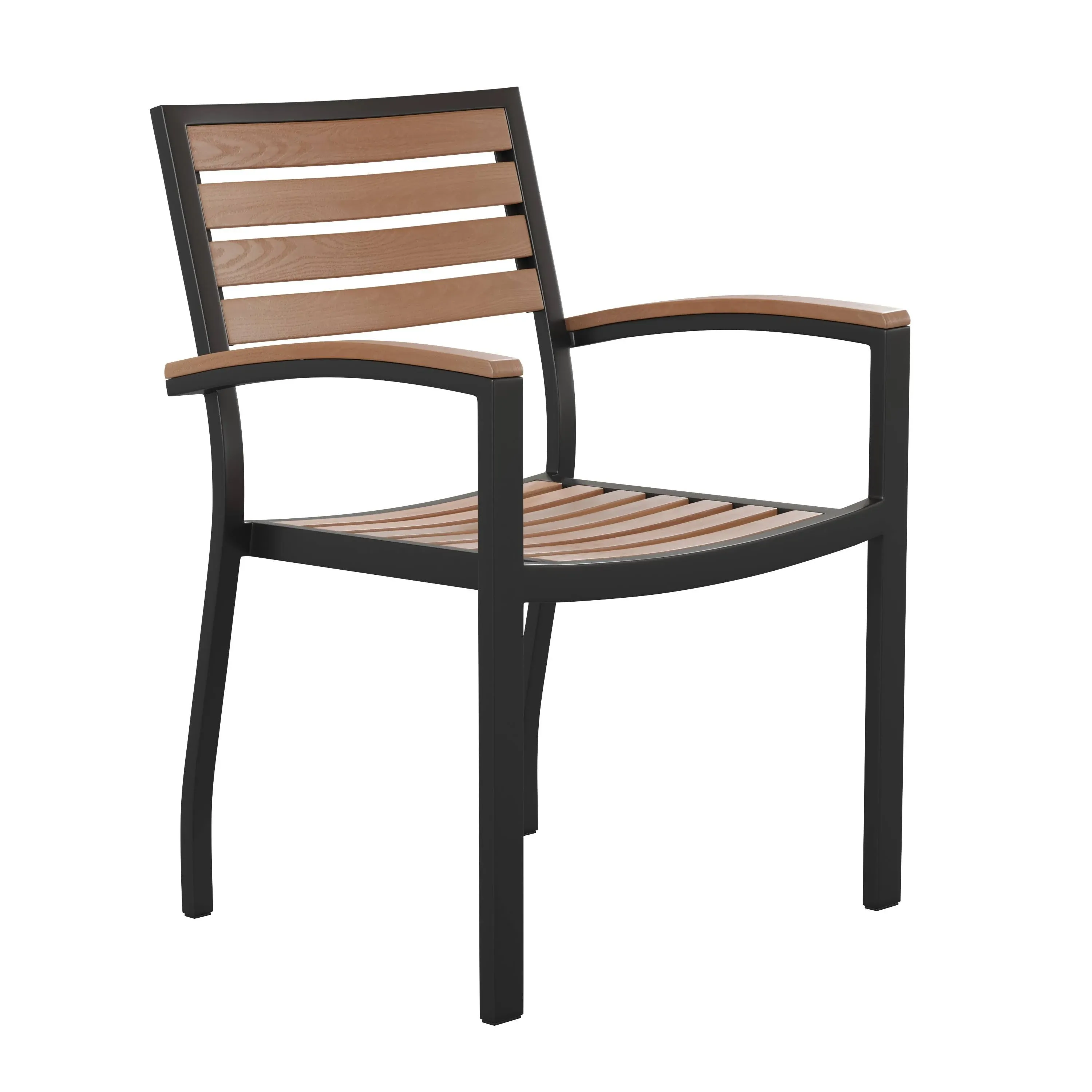 Flash Lark Outdoor Stackable Faux Teak Side Chair - Commercial Grade Aluminum Patio Chair with Synthetic Teak Slats | Teak [XU-DG-HW6006-GG]