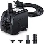 CWKJ Fountain Pump, 220GPH(15W 900L/H) Submersible Water Pump, Durable Outdoor Fountain Water Pump with 7.2ft（2.2m） Power Cord, 3 Nozzles for Aquarium, Pond, Fish Tank, Water Pump Hydroponics