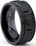 Bonndorf 9mm Men's Black Titanium Wedding Band Ring with Double Row Black Cubic Zirconia, Comfort Fit