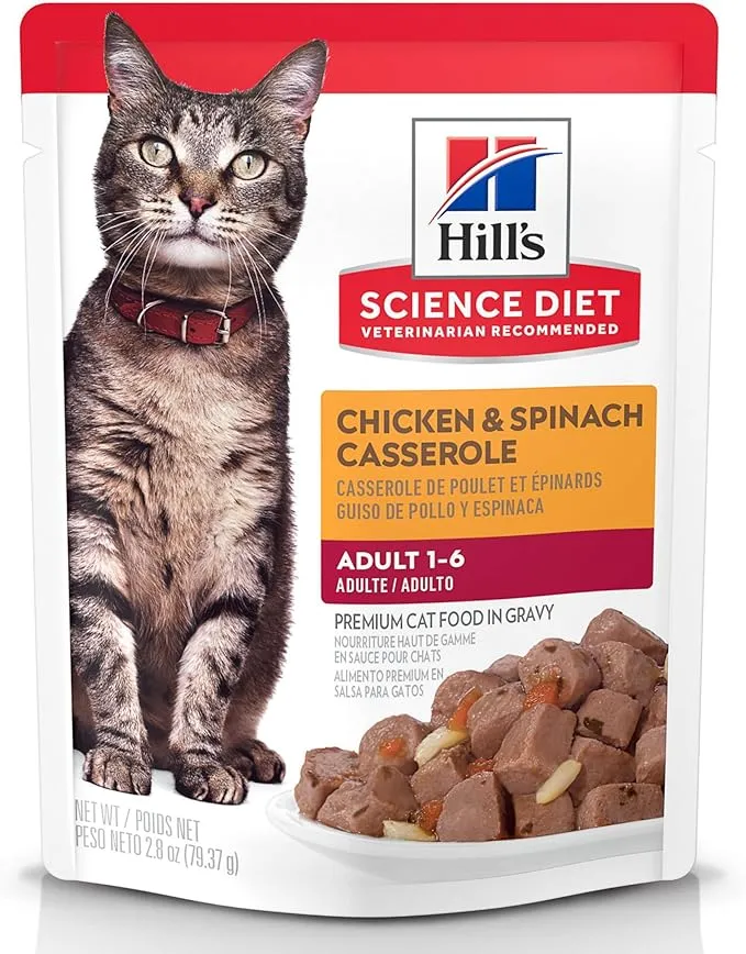 Hill's Science Diet Adult 1-6, Adult 1-6 Premium Nutrition, Wet Cat Food, Chicken Casserole Stew, 2.8 oz Pouch, Case of 24