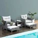 Pamapic 5 Pieces Outdoor Patio Wicker Chairs Set with Ottoman Outside Conversation Furniture Set with Cushions and Coffee for B