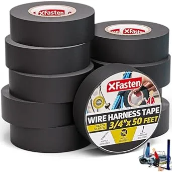 XFasten Wire Harness Tape 10-Pack 3/4 Inch x 50-Feet 500ft Total Residue-Free High Heat Resistant Automotive Wire Loom Tape Cloth Electrical Tape Automotive Fabric High Heat Cable Wrap Tape