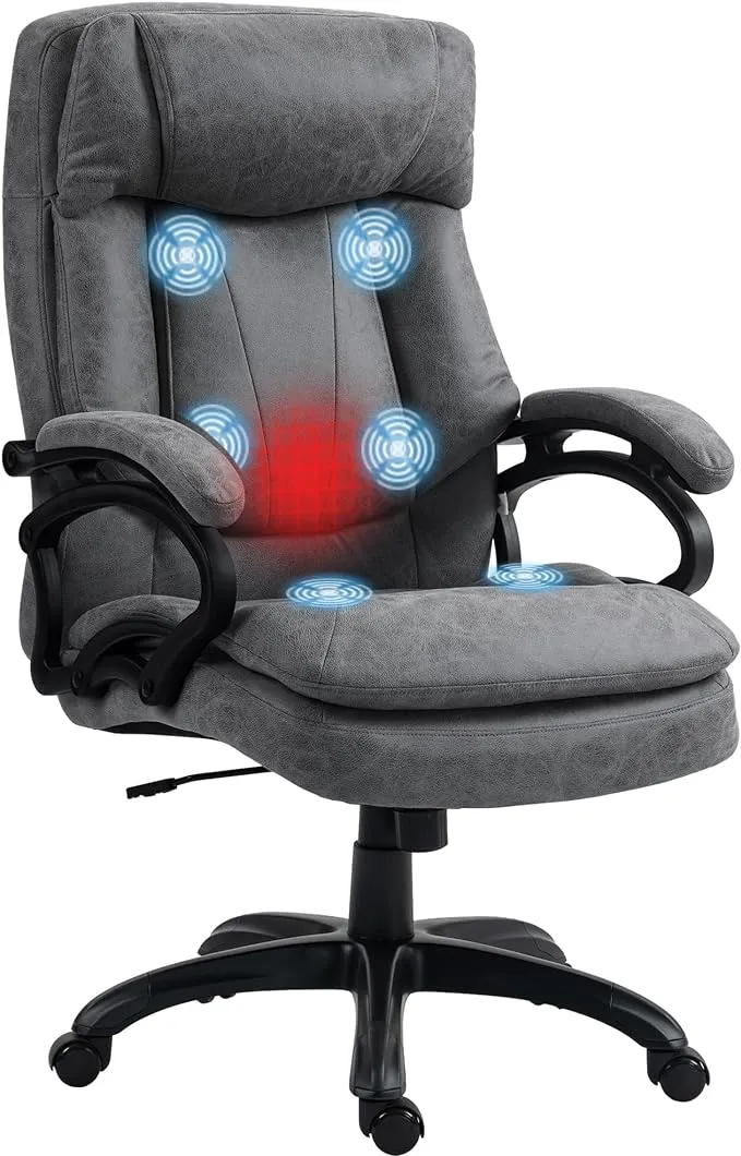 HOMCOM Massage Executive Office Chair with 6 Vibration Points Microfibre Heated Computer Desk Chair with Adjustable Height