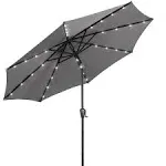 Sun-Ray 9' Round Steel 8-Rib Solar-Lighted Patio Umbrella Grey 9'