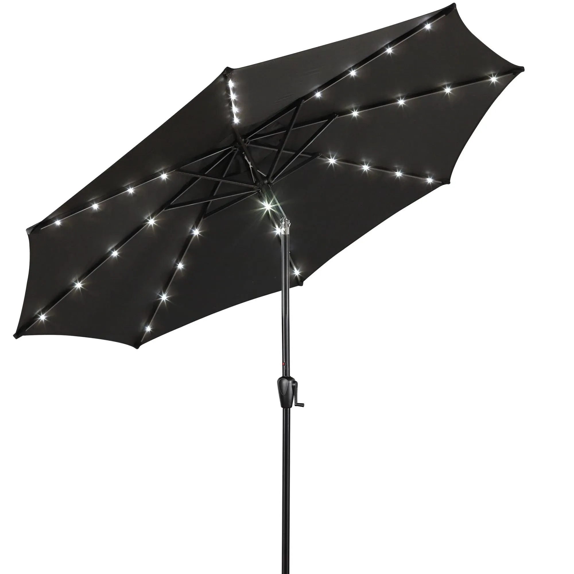  9&#039; Round Patio Umbrella with 32 Solar Powered LED Lights, Push-Button Tilt 