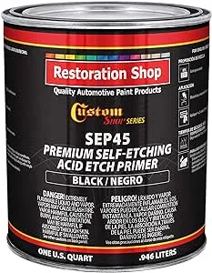 Custom Shop Premium Black Self Etching Primer, 1 Quart - Ready to Spray Paint, Excellent Adhesion to Bare Metal, Steel, Aluminum, Fiberglass - Use on Automotive Car Parts, OEM Industrial Coating