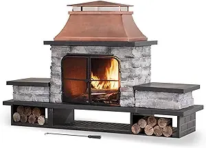 Outdoor Fireplace, Patio Wood Burning Fireplace with Steel Chimney