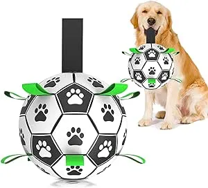 Amasiver Dog Soccer Ball Toys with Straps - 8 inch Large Herding Ball for Dogs, Interactive Dog Toys for Tug of War, Dog Tug Toy Birthday Gifts, Dog