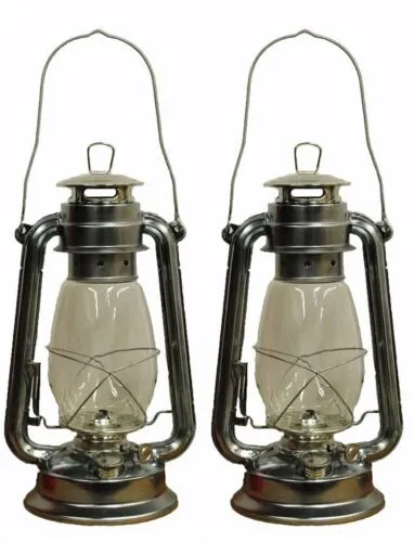 Q=2 - Kerosene Oil Lantern - Emergency Hanging Camping Light  - Silver 12 Inches