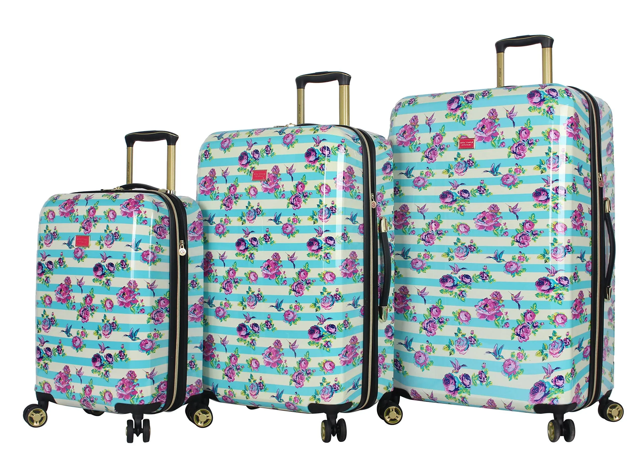 Betsey Johnson Stripe Floral Hummingbird 3-Piece Luggage Set