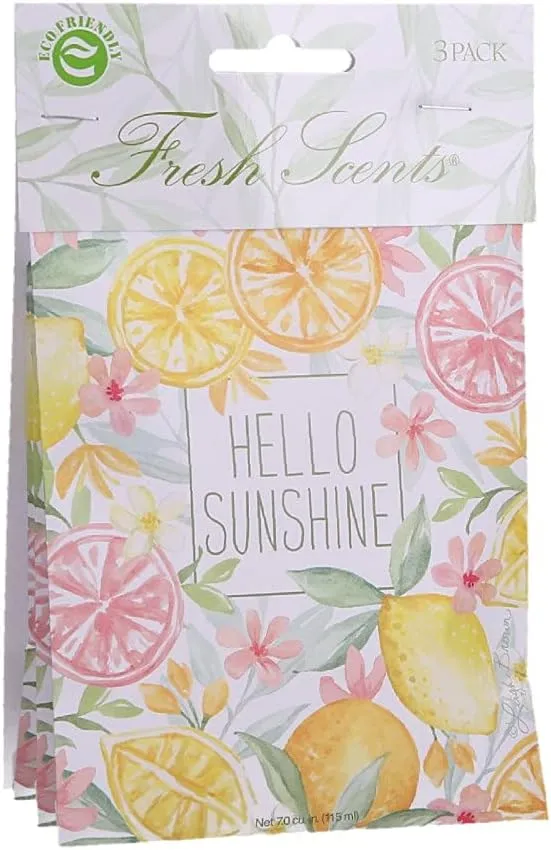 Willowbrook | Fresh Scents Scented Sachet Packet | Hello Sunshine | Air Freshener Bags for Drawers, Closets, Cars | 3 Pack | Long Lasting Home Fragrance