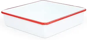 Brownie or Square Pan, Vintage Style Enamelware with Red Rim