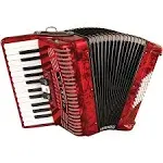 Hohner Accordions 1304-RED 48 Bass Entry Level Piano Accordion Bundle with Hohner Bag, Strap, Mini Harmonica, Juliet Music Polish Cloth & Piano Key Stickers