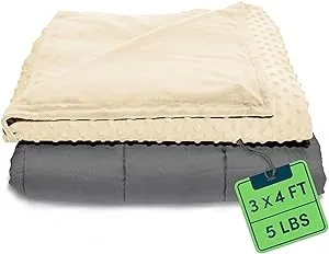 Quility Weighted Blanket (36 x48   5 lbs)  Grey Blanket with Ivory Duvet Cover