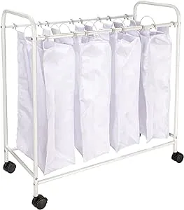 Household Essentials Rolling Laundry Sorter, 4 Bag Laundry Sorter Cart with Washable and Removable Bags, White