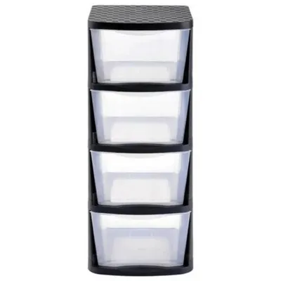 Juggernaut Storage Plastic Storage Tower with 4 Cubby Shelves, Black, up to 60 lbs