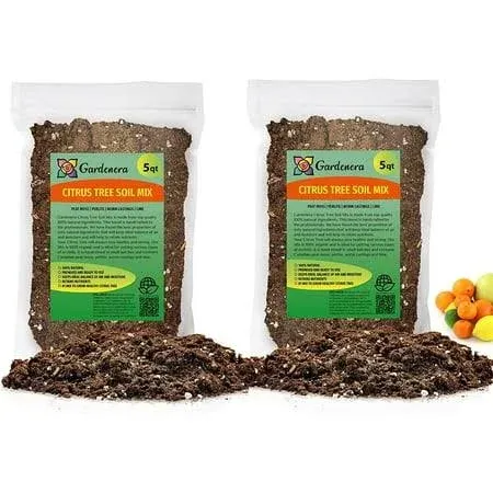 Gardenera Citrus Tree Potting Soil Mix - 10 Quart - Special Blend for Indoor Oranges, Lemons, Limes and More - (2 Bags of 5 Quart)