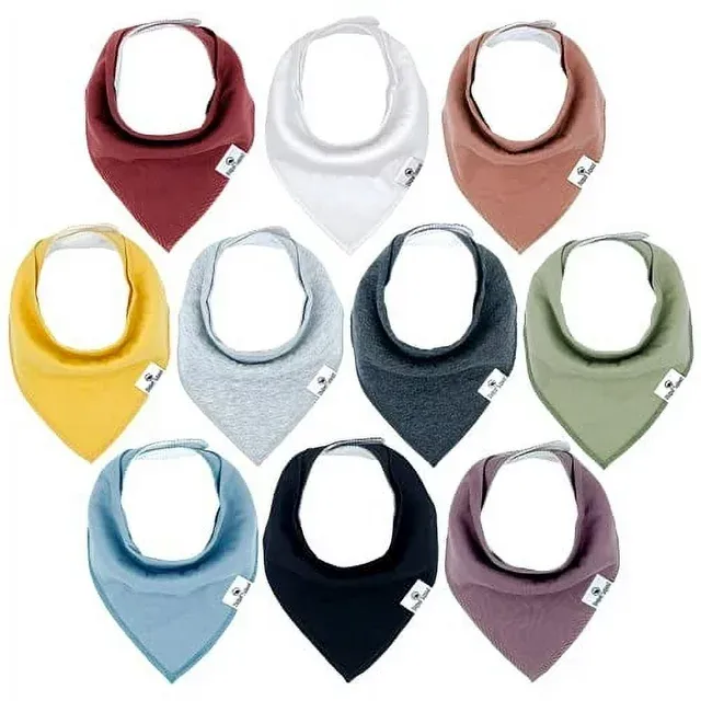 DiaperSquad's 10-Pack Baby Bibs for Drooling and Teething - Bandana Bibs for Girls, Boy, Soft Cotton Baby Drool Bibs