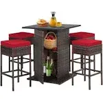 Tangkula Tangkula 5PCS Patio Bar Set Rattan Bar Furniture Set w/ Table & 4 Cushioned Stools