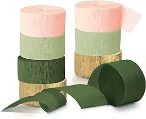 NICROHOME Bridal Shower Decorations, 8 Rolls Sage Green Pink Crepe Paper Streamers Roll for Boho Baby Shower, Wedding, Engagement Party, Birthday Party Decorations