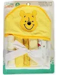 Disney Baby Winnie The Pooh Hooded Towel with 5 Piece Washcloth Set, Honey Co...