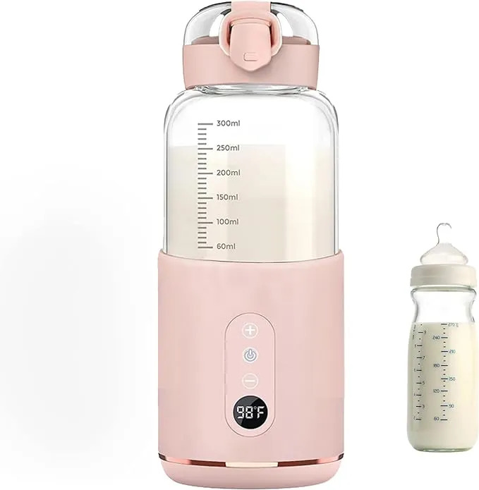 [2024 New Model] Portable Bottle Warmer for Travel, Water Warmer for Baby Formula or Breastmilk, 10 oz, Temp Control 98°F to 131°F, Rechargeable On