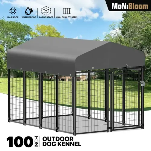 Outdoor Metal Dog Run Cage Animal Kennel Pet House Fence Playpen w/UV-Proof Roof