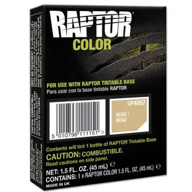 U-POL® RAPTOR® UP4857 Raptor Color, 1.5 fl-oz Pouch, Beige, 3:1 Mixing, 30 sq-ft Coverage, 5 to 7 days Curing