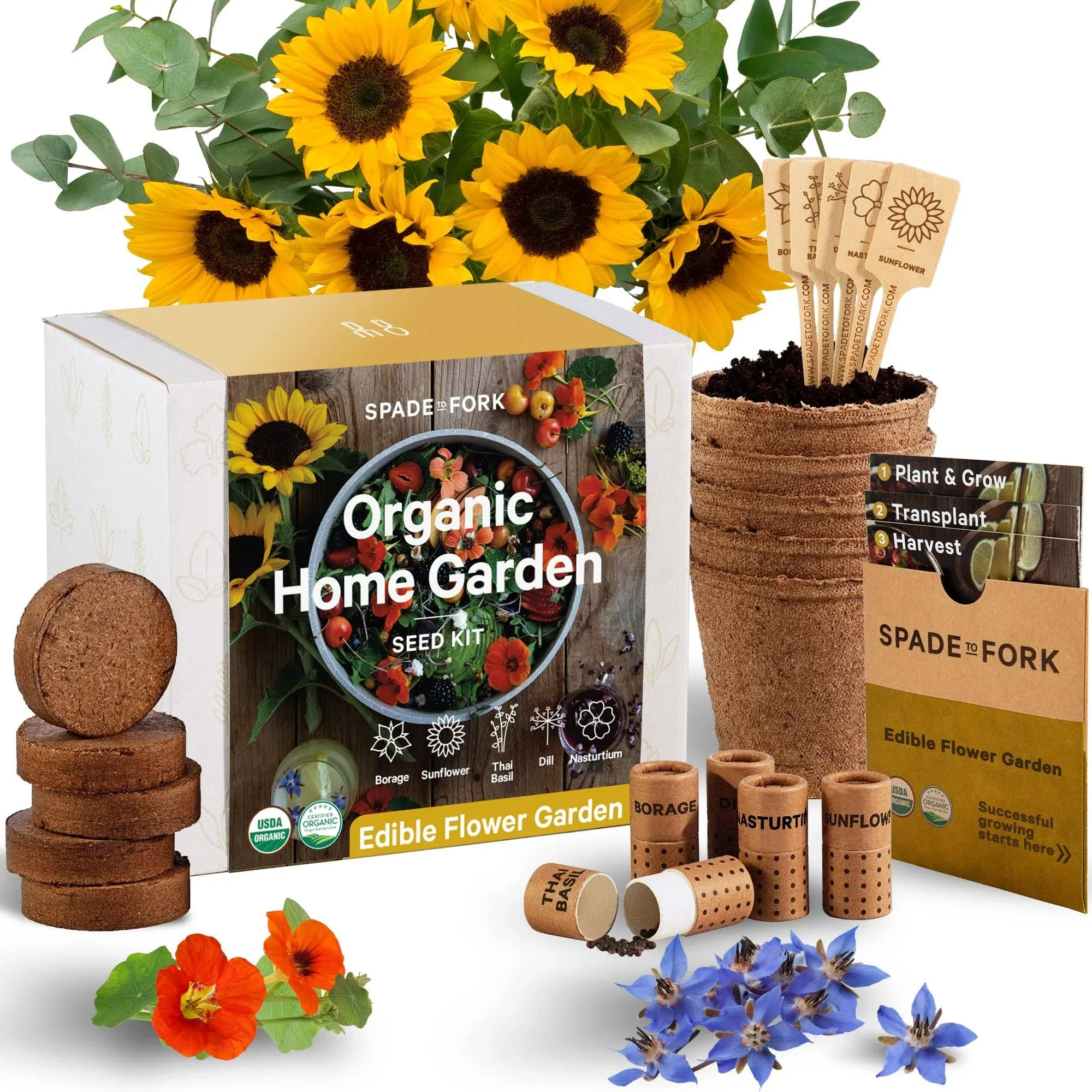 Spade to Fork Organic Home Garden Seed Kit Edible Flower Garden