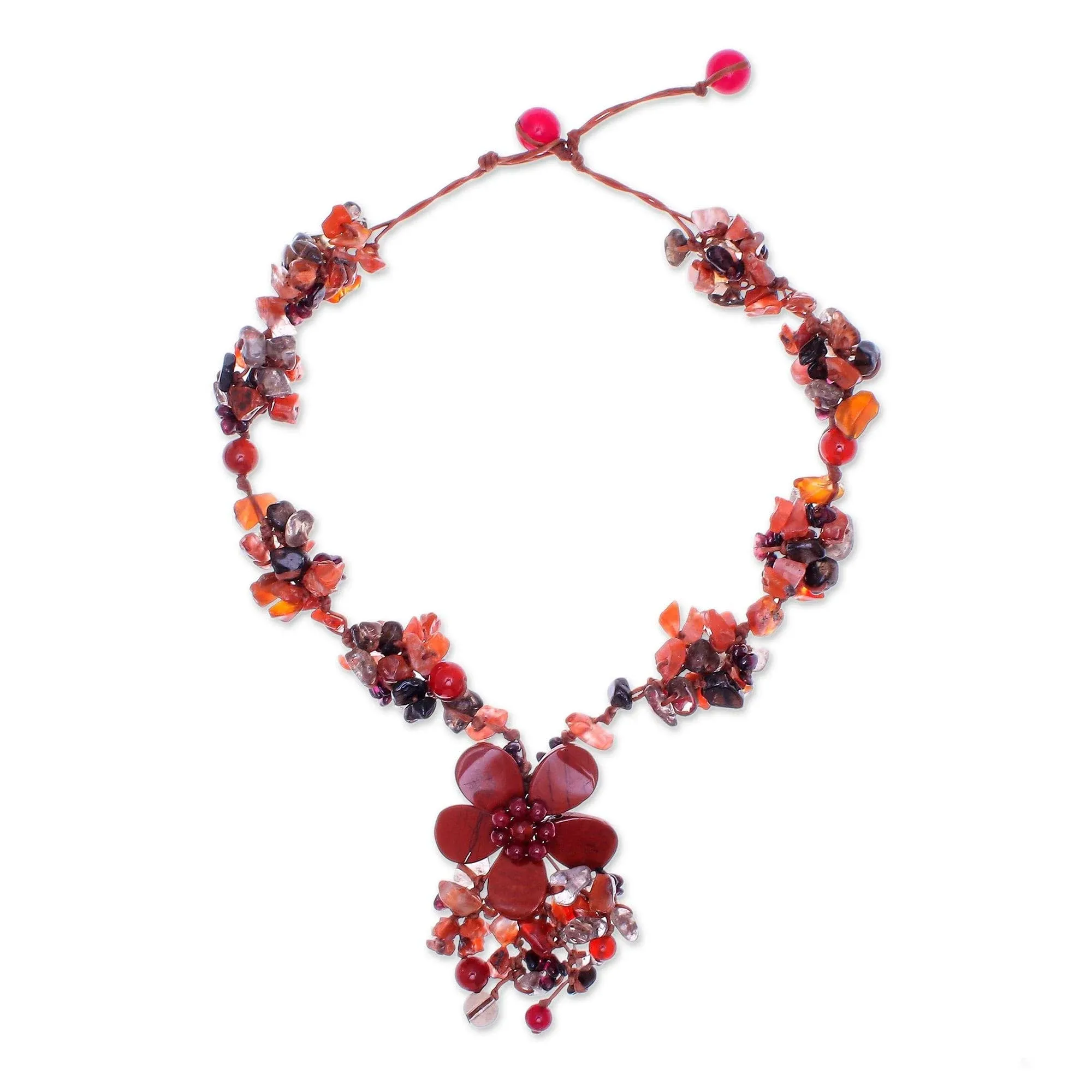 Multi-gemstone beaded pendant necklace, 'Dazzling Bloom'