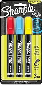 SHARPIE Chalk Marker, Wet Erase Markers, Assorted Colors, 3 Count