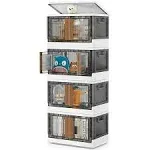 V6 Stackable Storage Bins with Lids, 8.4Gal Closet Organizers and Storage, Collapsible Plastic Storage Bins with Wheels, Folding Storage Cabinet with Doors for Closet Home Dorm, 4Pack Brown