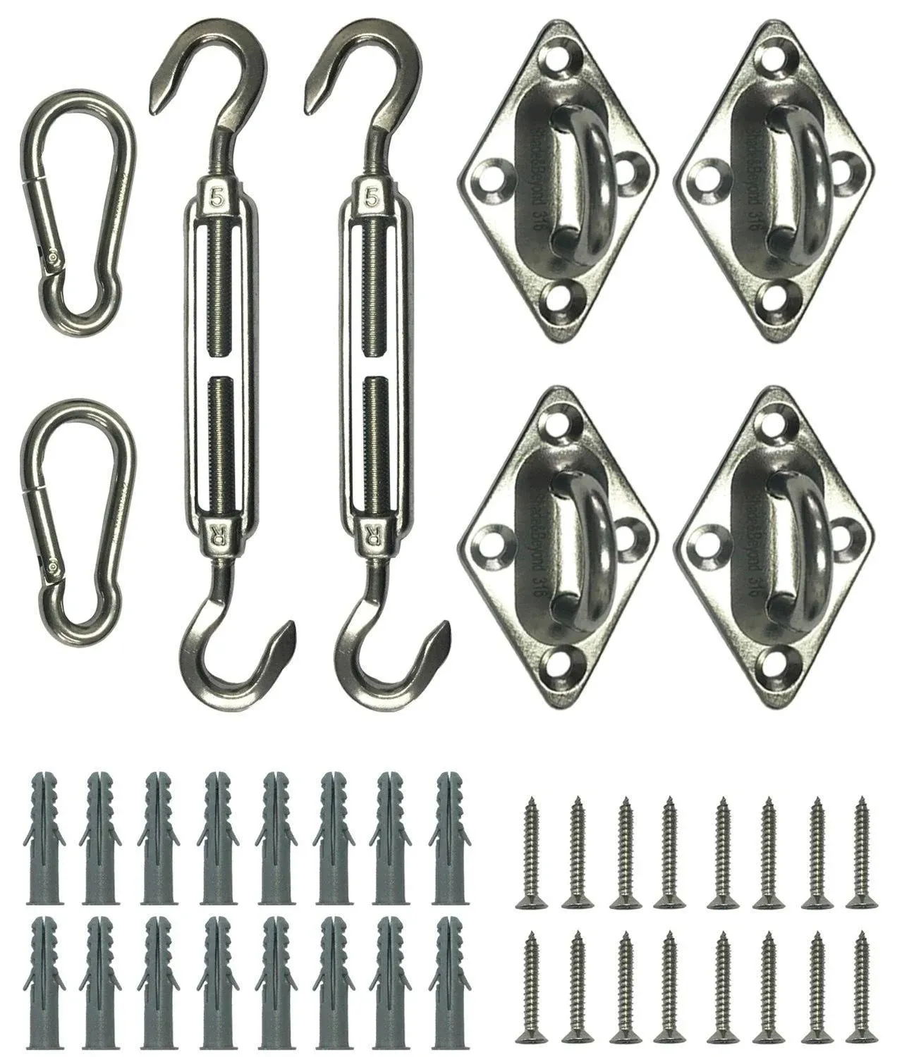 Shade&amp;Beyond 316 Marine Grade Shade Sail Hardware Kit 5 inch 